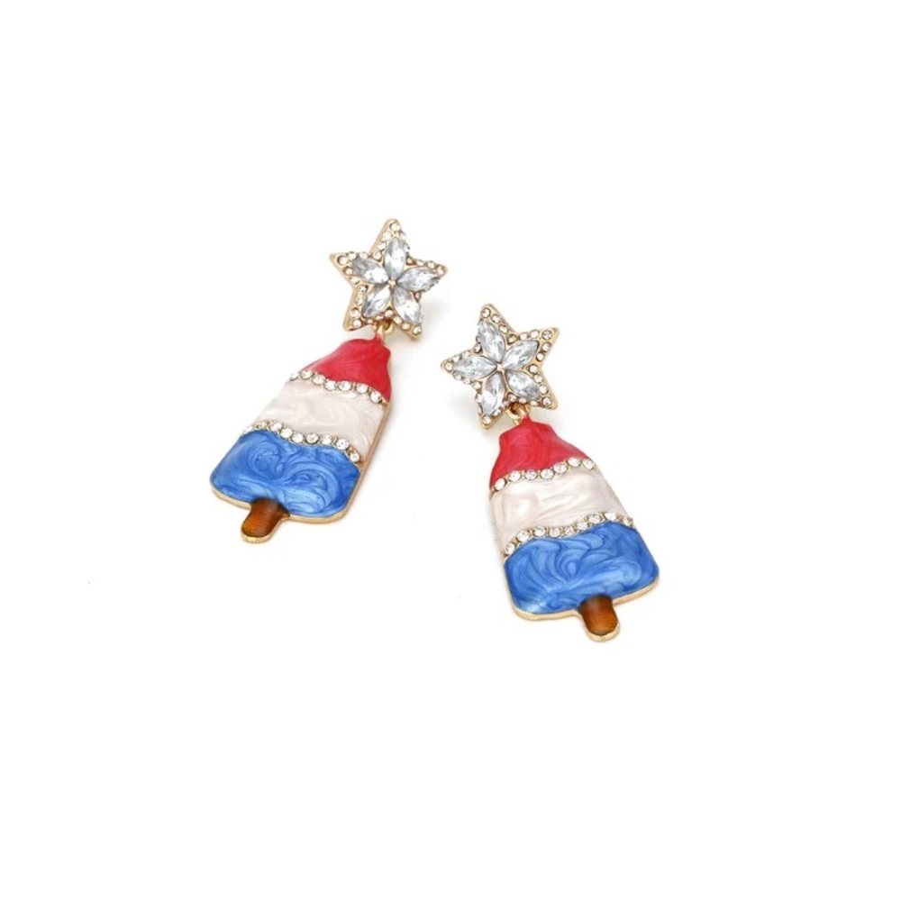 Patriotic Red White Blue Bomb Pop Popsicle Star Earrings - Picture 6 of 9